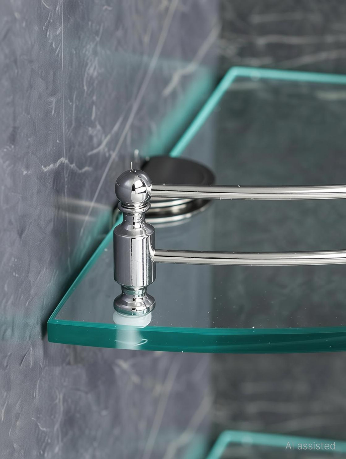 Image of DEVYM IMPAX Glass Corner /Bathroom /Kitchen Shelf -9 X 9 Inches -Glossy -Wall Mount Glass, Stainless Steel Wall Shelf