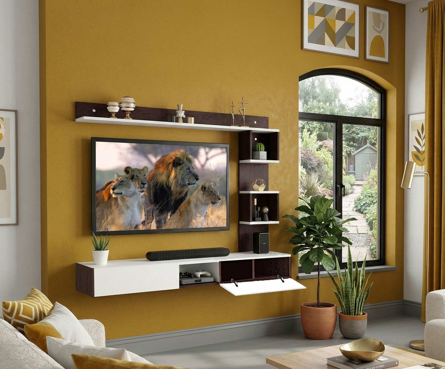 Image of Aavarnam 32 to 55 Inches Wall Cabinet Unit Particle Board Wall Shelf (Number of Shelves - 1, Brown)
