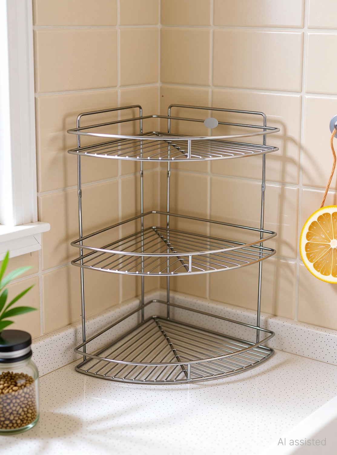 Image of Kitchen Design CORNER 3 SHELF 12 INCHES Stainless Steel Wall Shelf (Number of Shelves - 3, Silver)