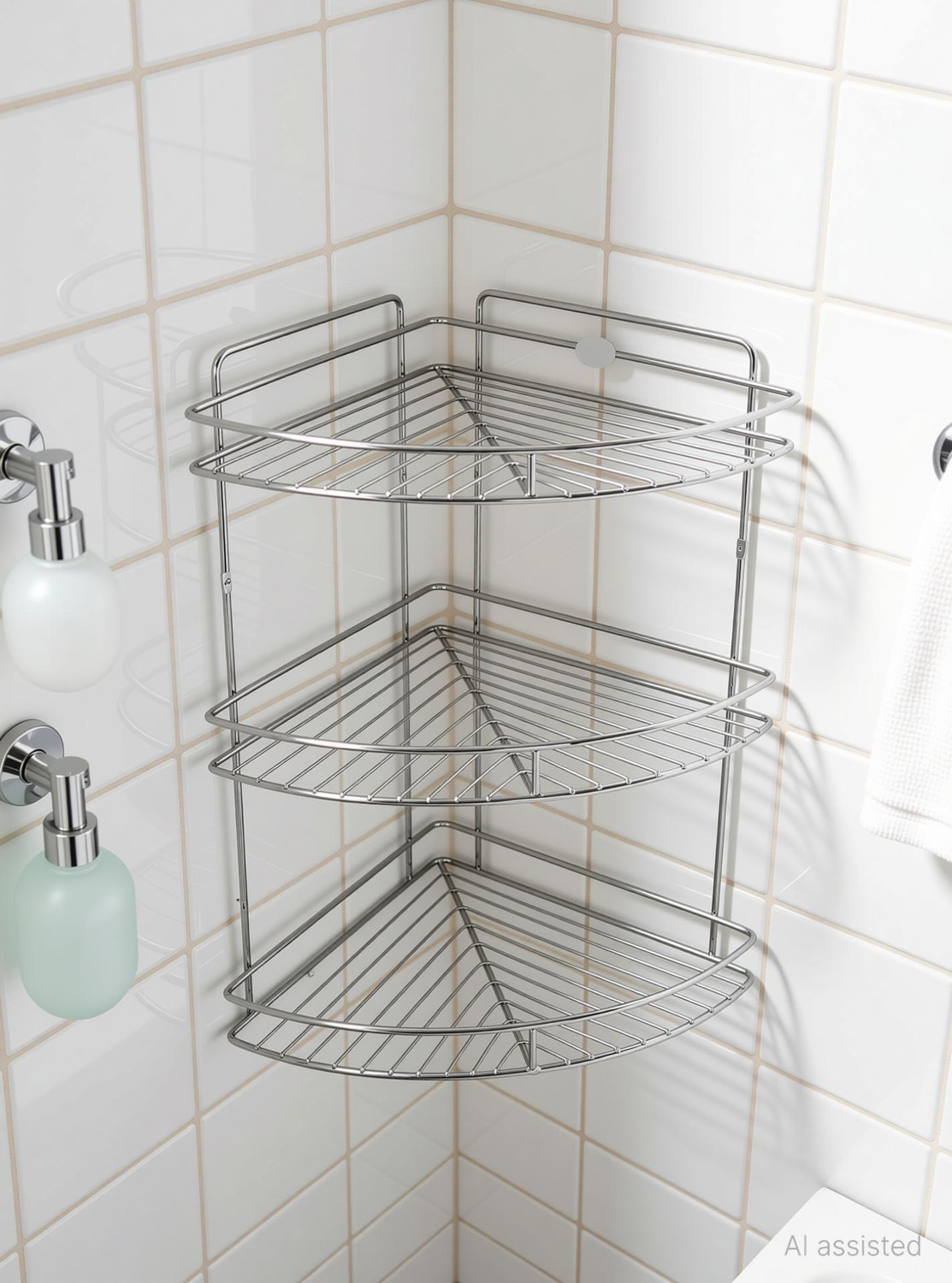 Image of Kitchen Design CORNER 3 SHELF 12 INCHES Stainless Steel Wall Shelf (Number of Shelves - 3, Silver)