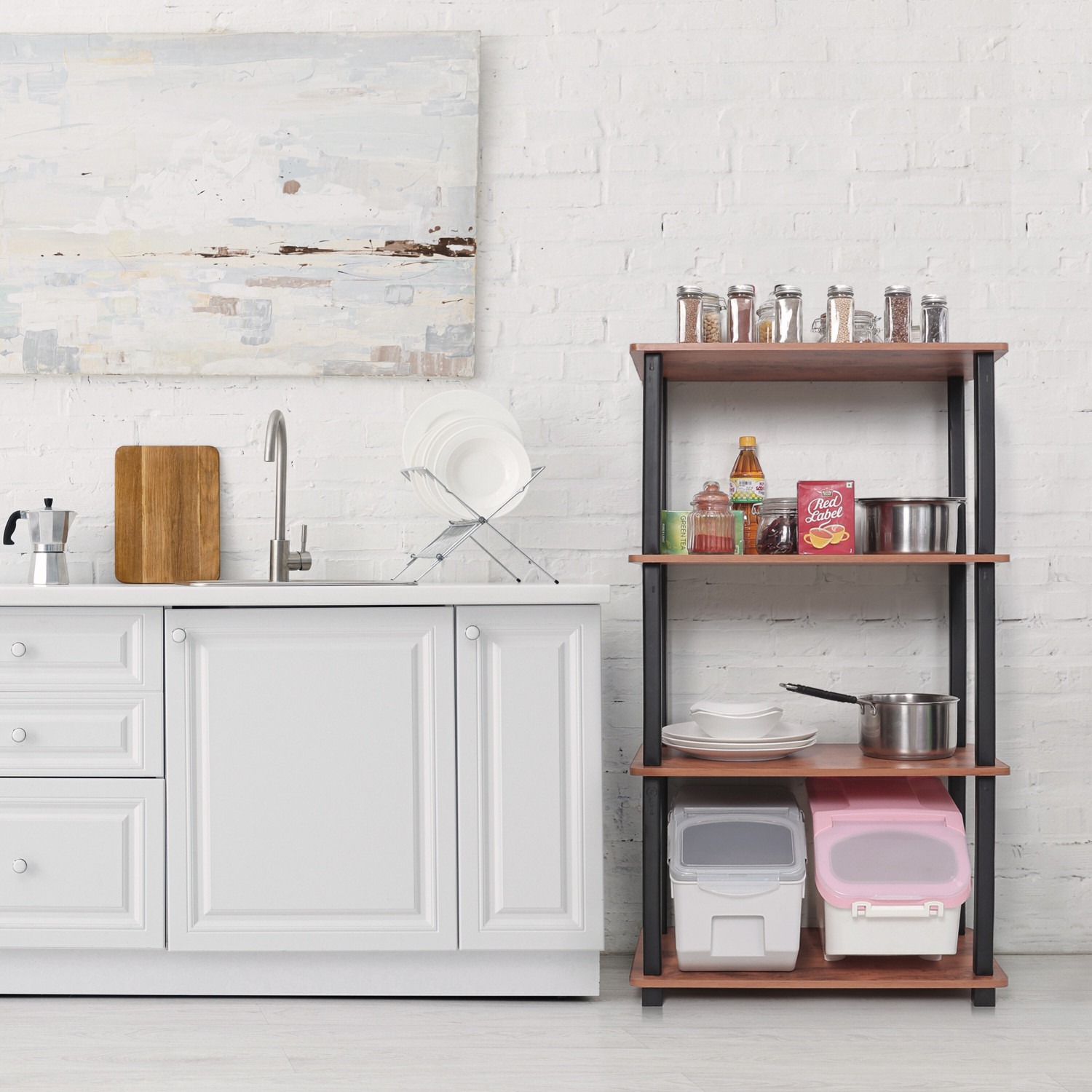 Image of Livzing 4Tier DIY Turn N Tube Multipurpose Rack Kitchen Storage Organizer Wooden Wall Shelf