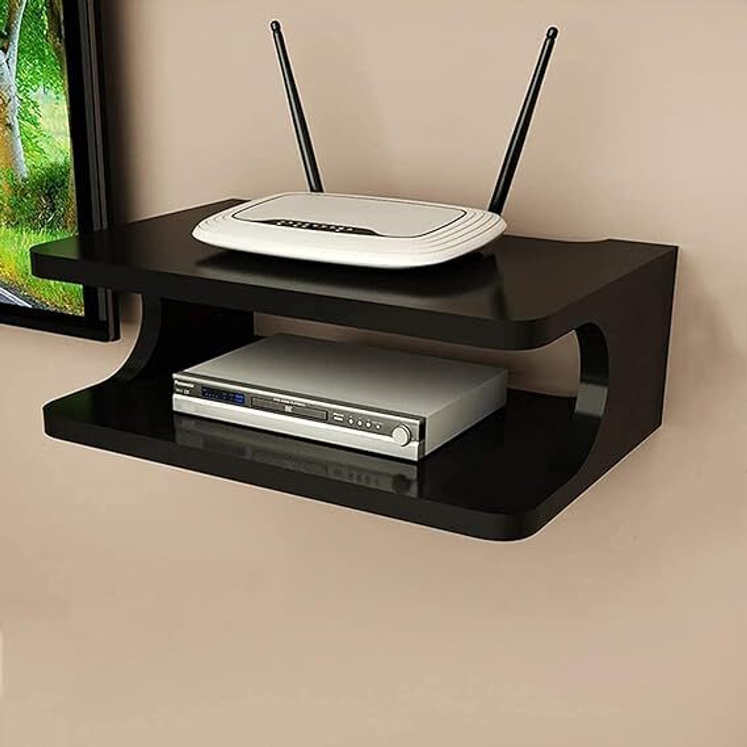 Image of A M CRAFTS WiFi Router Holder Wooden Wall Shelves | Setup Box Stand for Home | WiFi TV Wooden Wall Shelf
