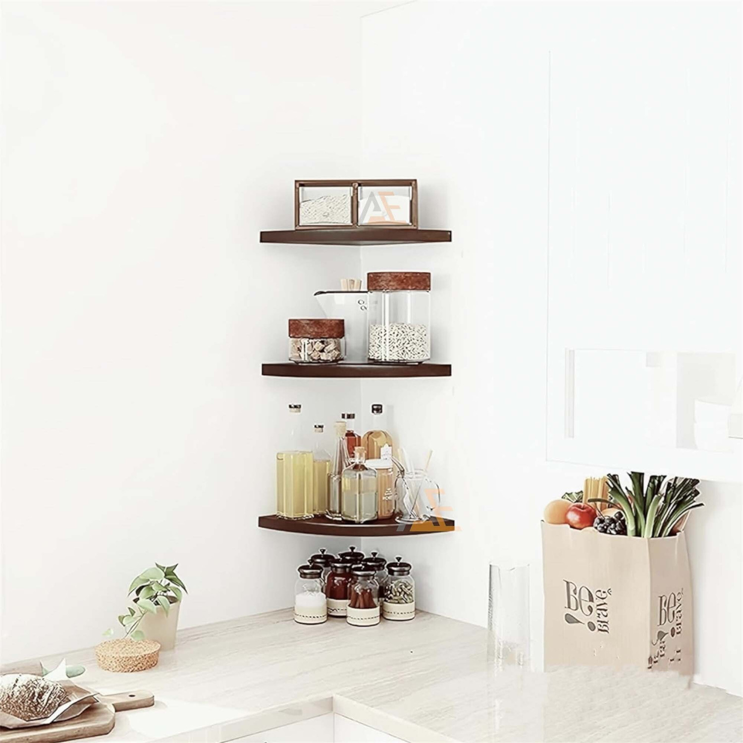 Image of Aayat Enterprises Wall Mounted Corner 3 Tiers Shelf for Home&Office Bathroom /Kitchen Shelf (BROWN) Wooden, MDF (Medium Density Fiber) Wall Shelf (Number of Shelves - 3, Brown)