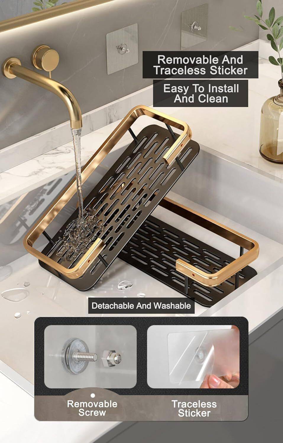AKOOPAR GLOBAL Bathroom Organiser Without Drill | 2PCS Self Adhesive Shelves Shelf Rack Aluminium Wall Shelf