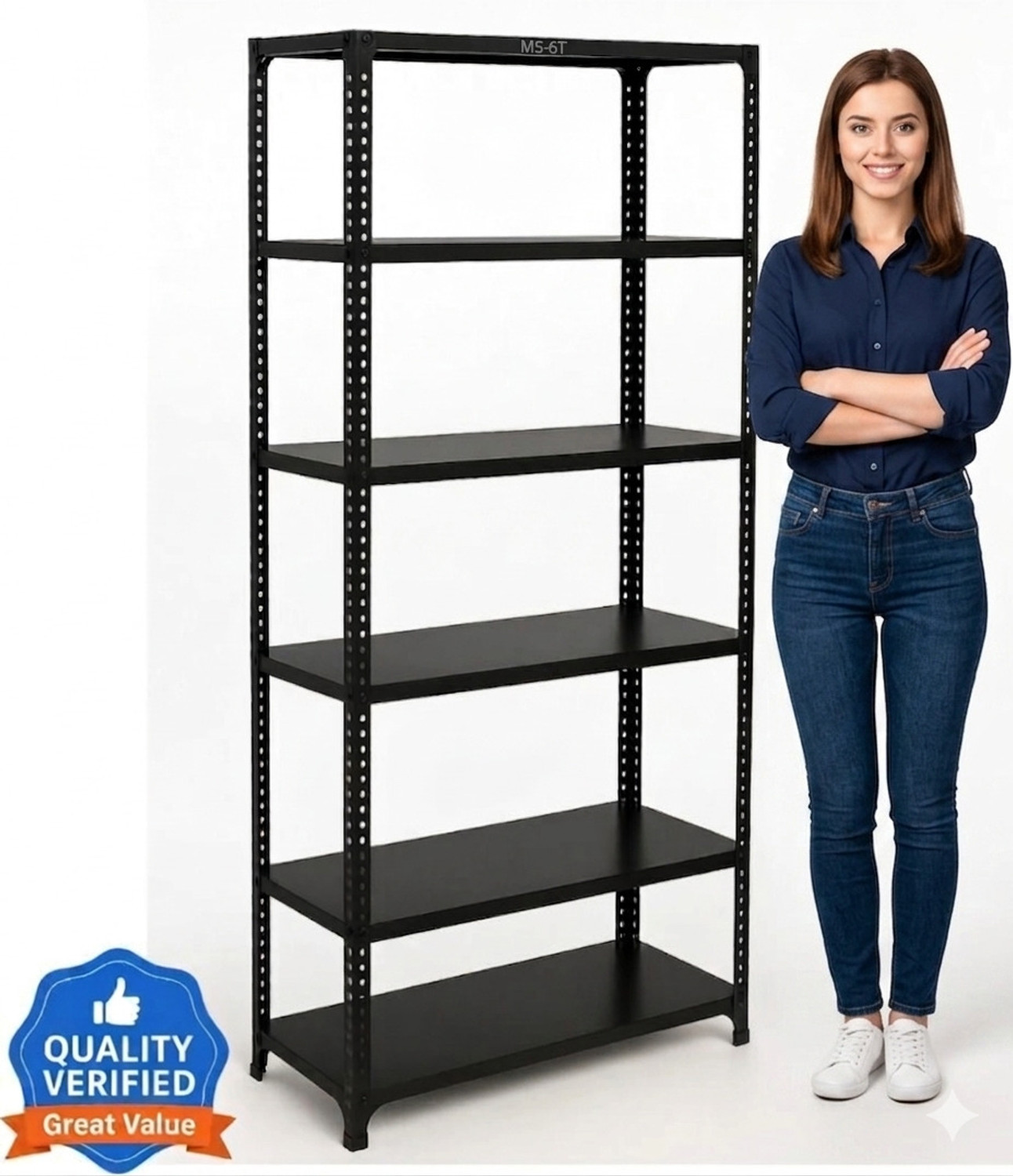 Image of Joufler store Slotted Angle 6 Shelves Multipurpose Storage Dimension 09 inchX35 inchX72 inch Luggage Rack Iron Wall Shelf