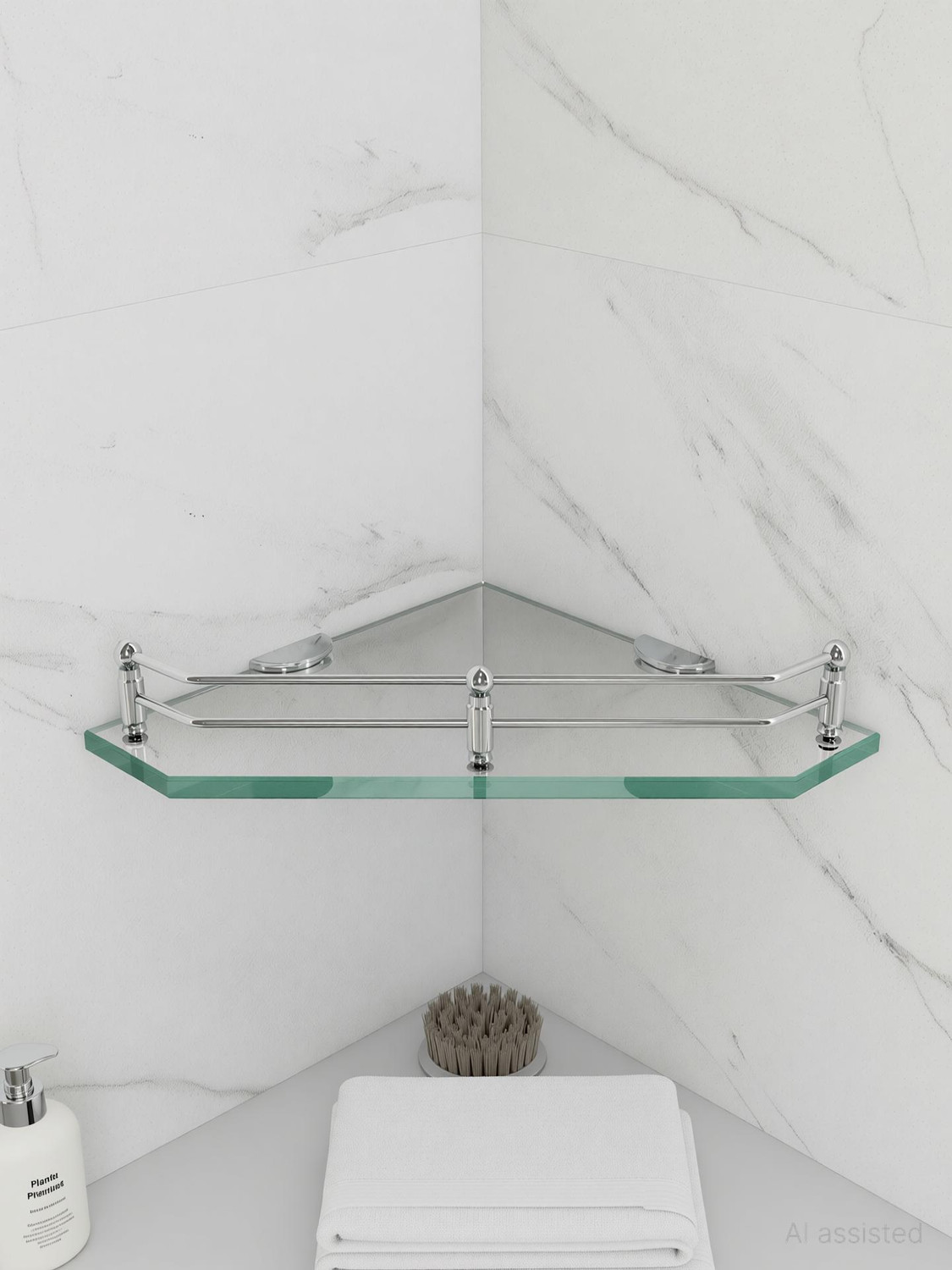 Image of Plantex Premium Diamond Glass Corner Shelf for Bathroom /Kitchen Shelf /Bathroom Accessories(9x9 Inches) Glass Wall Shelf