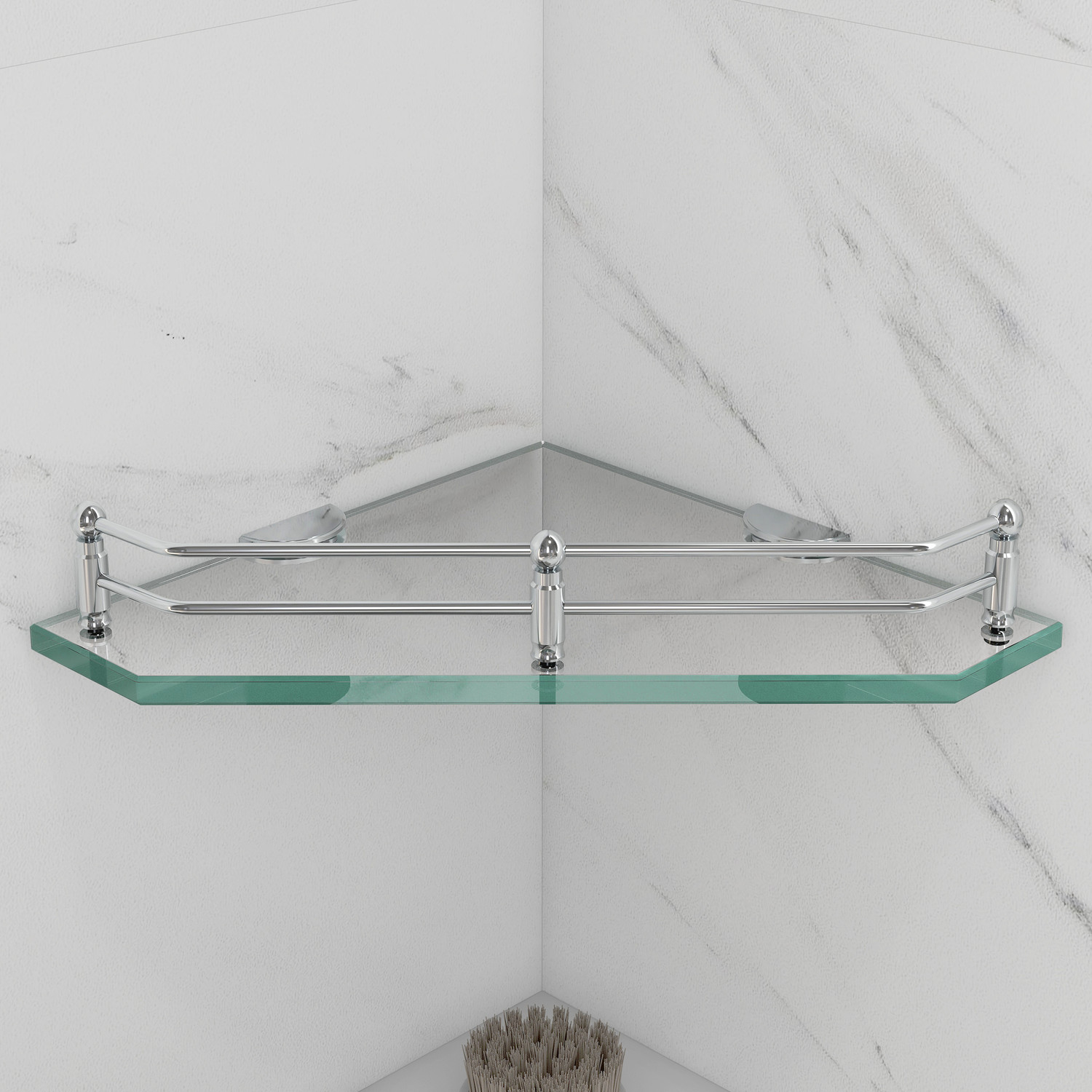 Image of Plantex Premium Diamond Glass Corner Shelf for Bathroom /Kitchen Shelf /Bathroom Accessories(9x9 Inches) Glass Wall Shelf