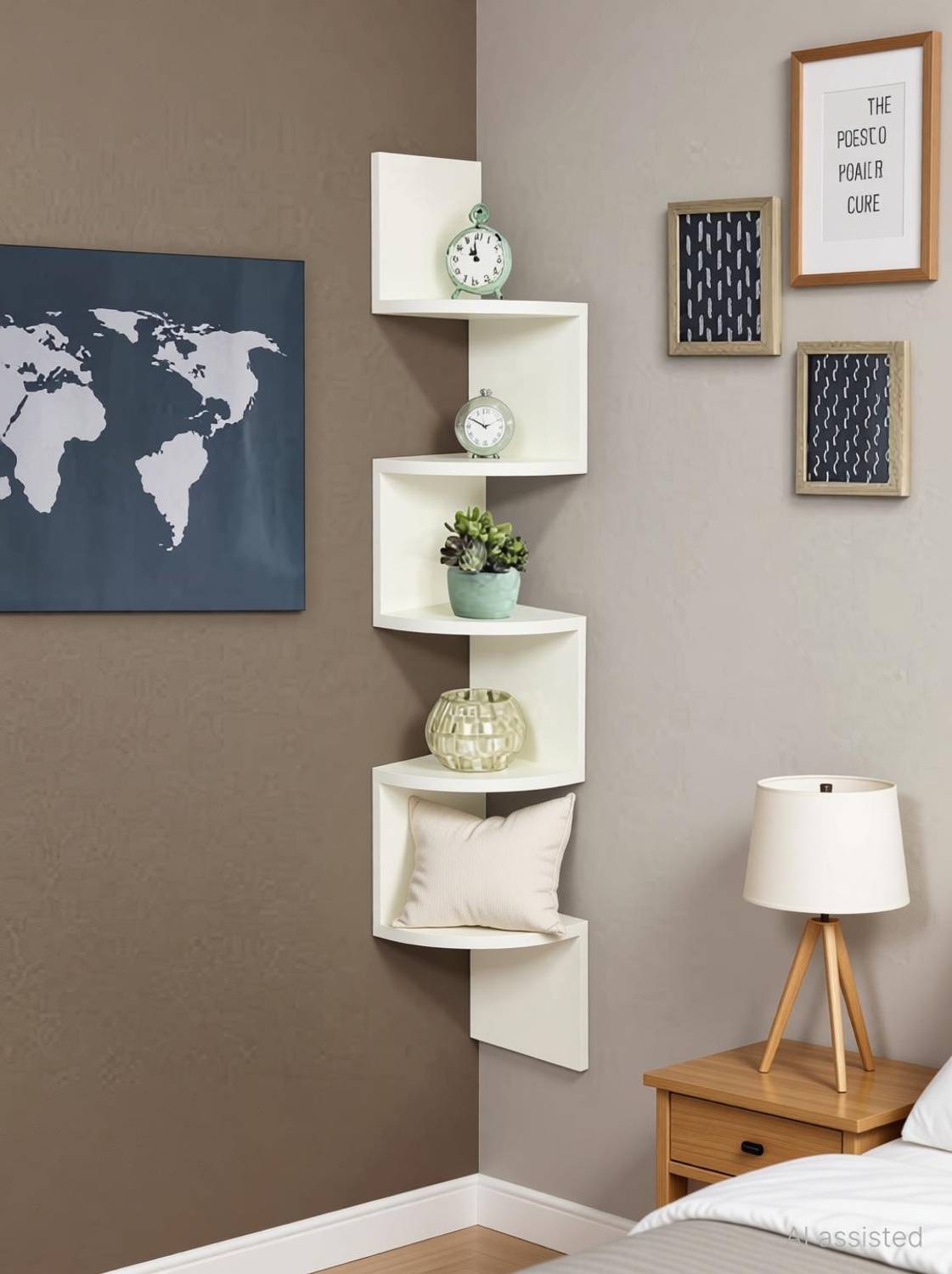 Decorestonia Zigzag Corner Wall Shelf Wall Mount Unit Racks and Wall Shelves Home Decor Wooden Wall Shelf
