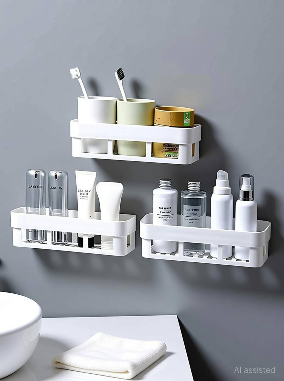 AASTIK SALES Multipurpose Kitchen Bathroom Rack Storage Shelves Bathroom Storage Rack Soap Box Stand Shower Rack ABS Plastic Storage Holder Combo with Magic Sticker Shelf Plastic Wall Shelf Plastic Wall Shelf