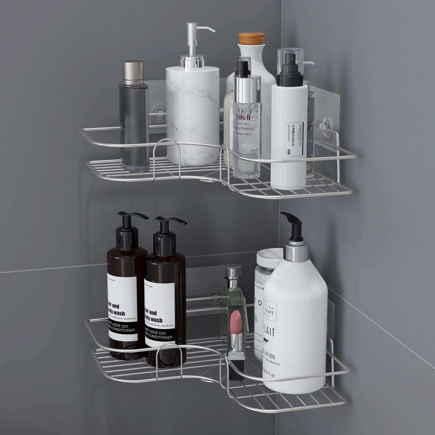 Image of Plantex Self-Adhesive Corner Shelf for Bathroom /Rack Shelf /Without Drill- Pack of 1 Stainless Steel Wall Shelf