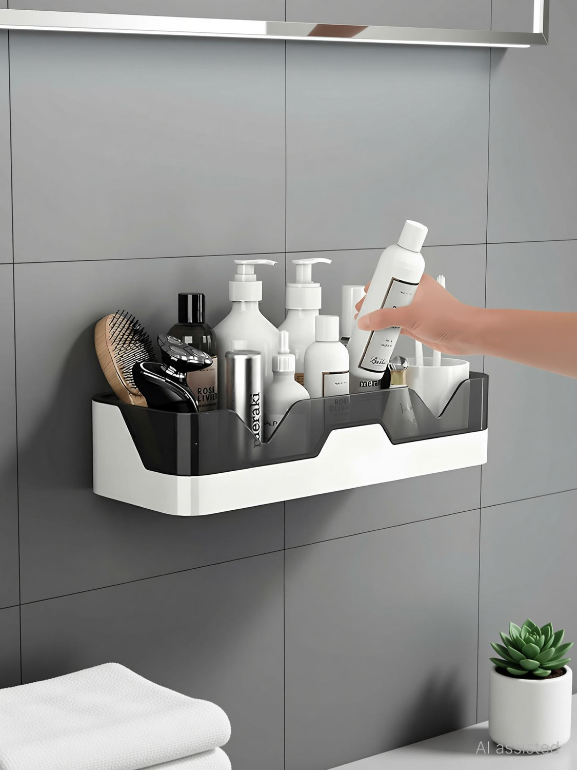 Image of Treovia Plastic Bathroom Shelf Organizer Without Drill Plastic Wall Shelf