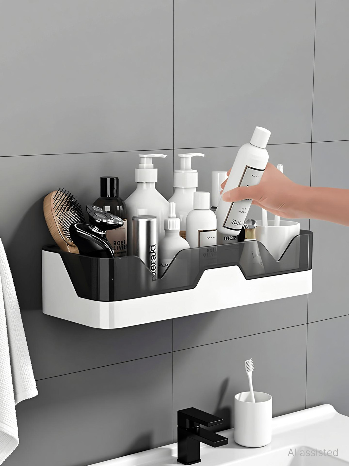 Image of Treovia Plastic Bathroom Shelf Organizer Without Drill Plastic Wall Shelf