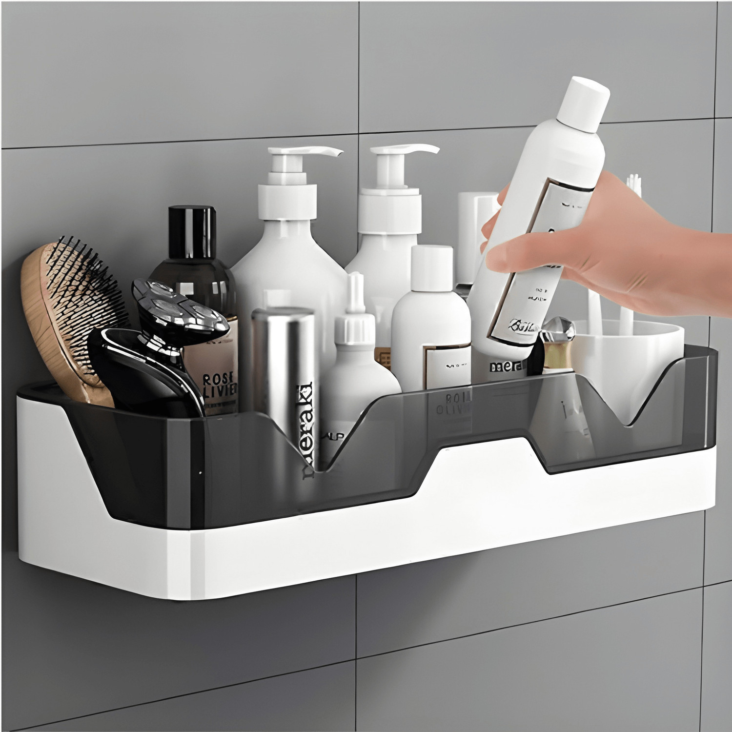 Image of Treovia Plastic Bathroom Shelf Organizer Without Drill Plastic Wall Shelf