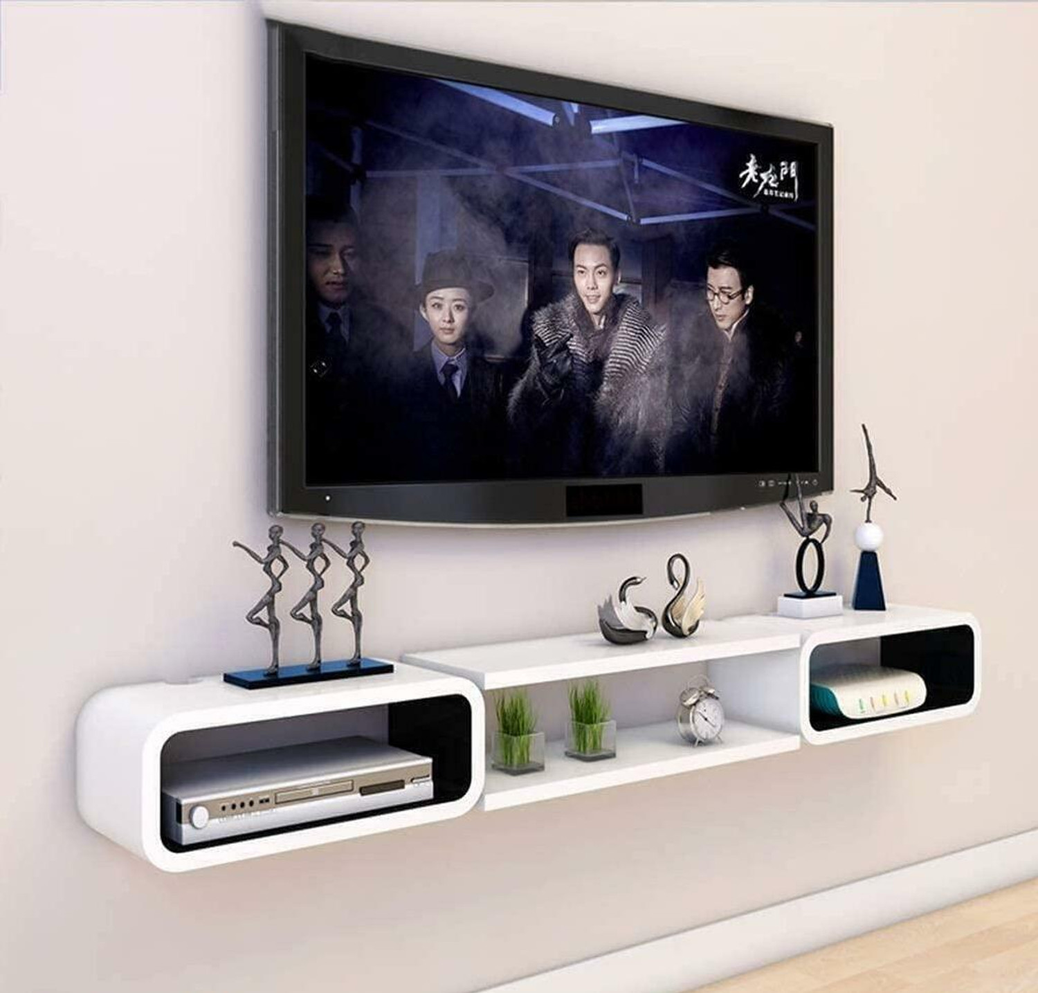 Image of PepperWood TV Entertainment Unit Wall Shelf Display Rack for Home Decor Show Pieces Office MDF (Medium Density Fiber) Wall Shelf