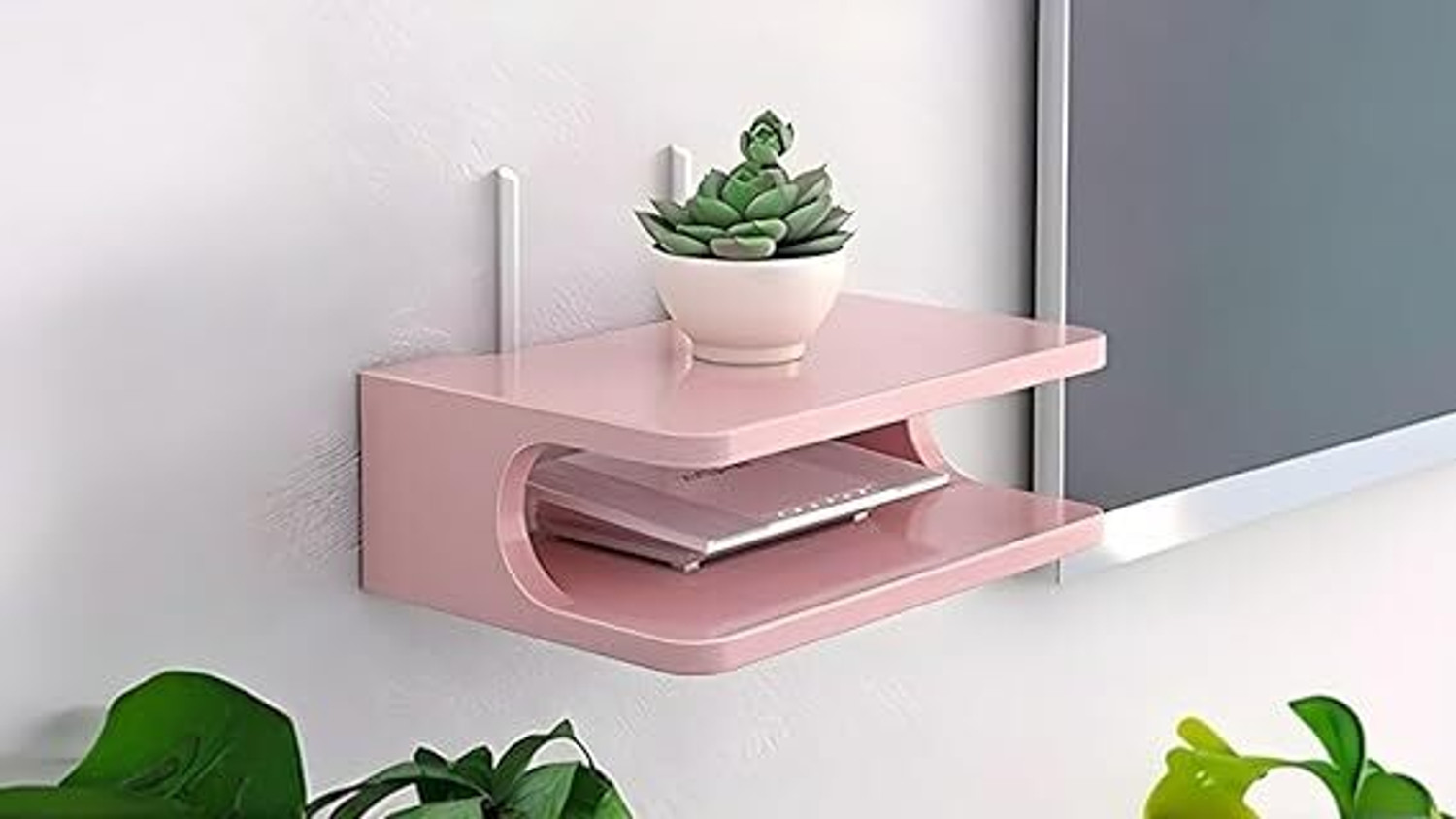 Image of A M CRAFTS Wooden Setup Box Stand for Home Wall Mount Stylish WiFi Router Holder TV Cabinet MDF (Medium Density Fiber) Wall Shelf