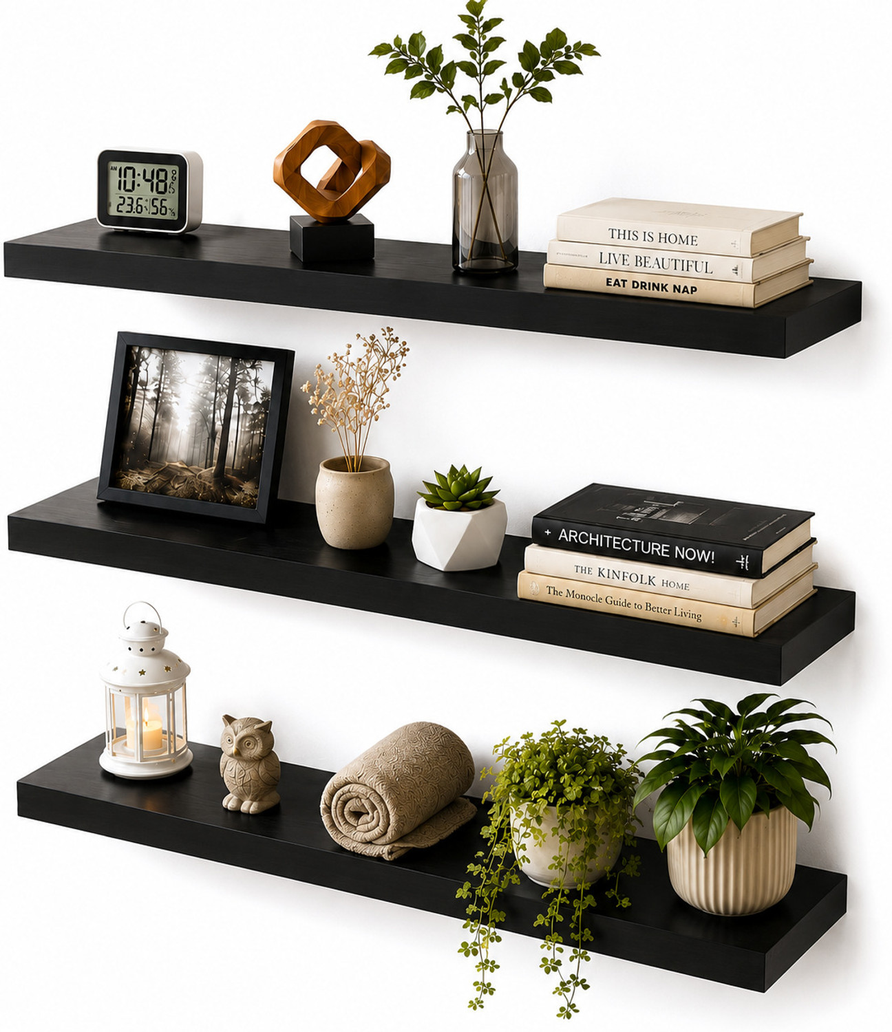 Image of SHILAT ENTERPRISES Set of 3 Wooden Kitchen Rack, 3 Tier Countertop Spice & Storage Organizer MDF (Medium Density Fiber) Wall Shelf (Number of Shelves - 3, Black)