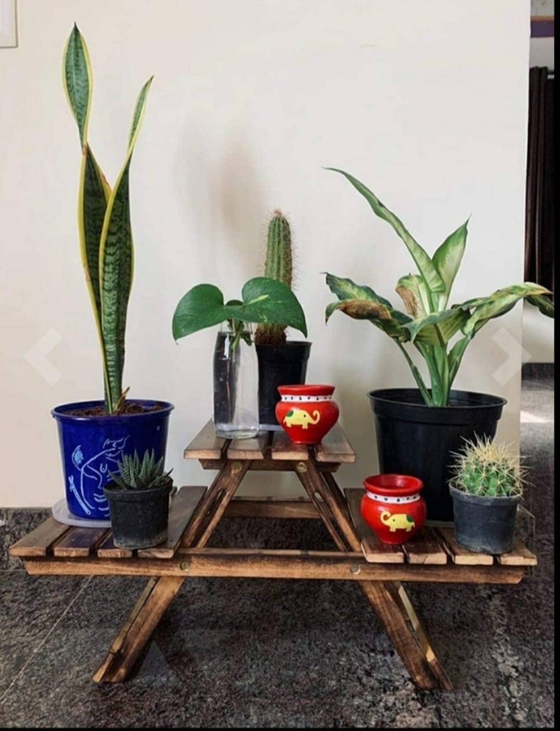 M S Handicraft Wood Ladder Shelf Foldable Plant Flower Stand 3 Wo