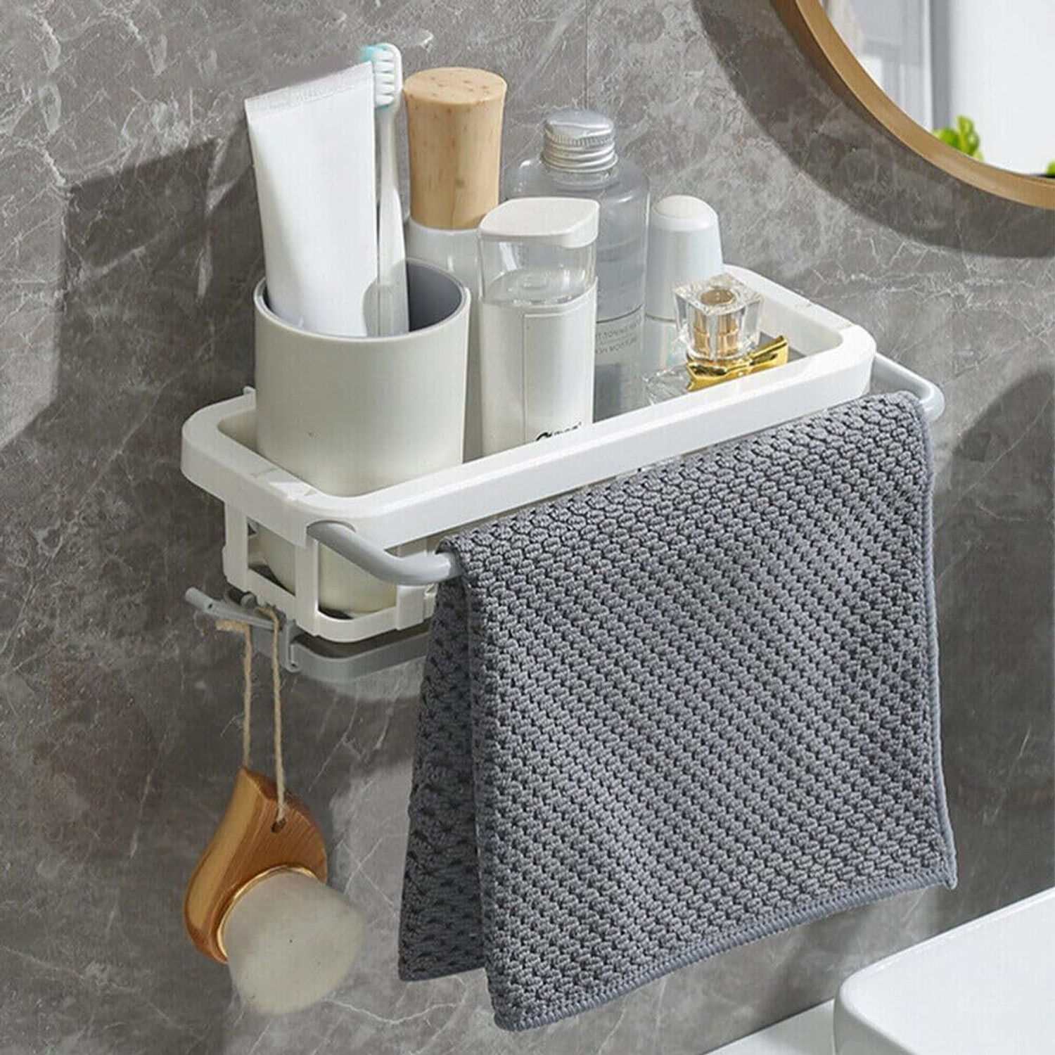 Image of Vumiraa Dish Drainer Kitchen Rack Plastic Self Adhesive Bathroom Shelf for Wall Shelf Organizer