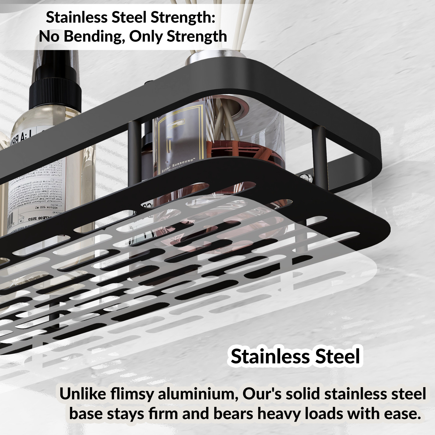 Image of Plantex Shelf for Bathroom /Multipurpose Shelf /Self-Adhesive Shelf for Home /Office(12x5) Aluminium, Stainless Steel Wall Shelf