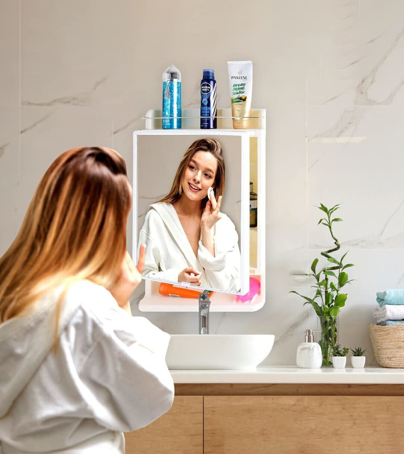 Image of CIPLA PLAST Rich Look Bathroom Cabinet | Mirror with Shelf | Storage Organizer | Plastic, Glass Wall Shelf