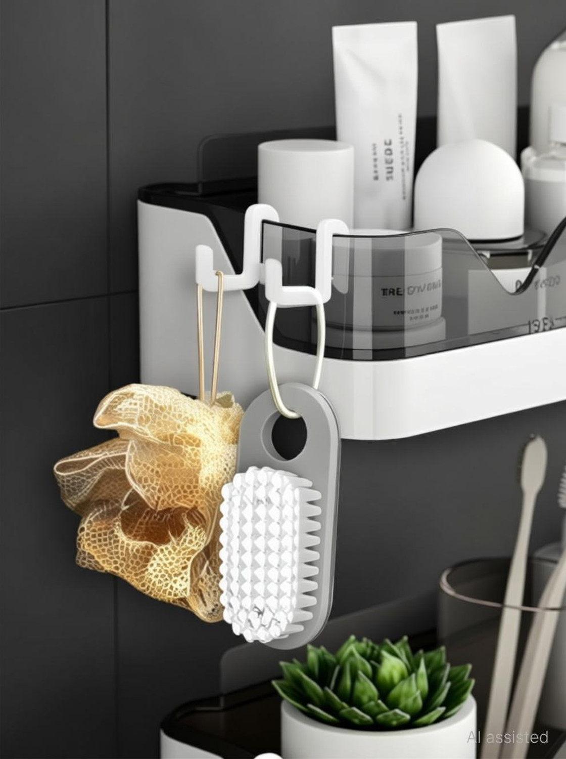 Image of Treovia Pack of 2 Self-Adhesive Bathroom Shelf Organizer Shelf for Kitchen & Bathroom Plastic Wall Shelf