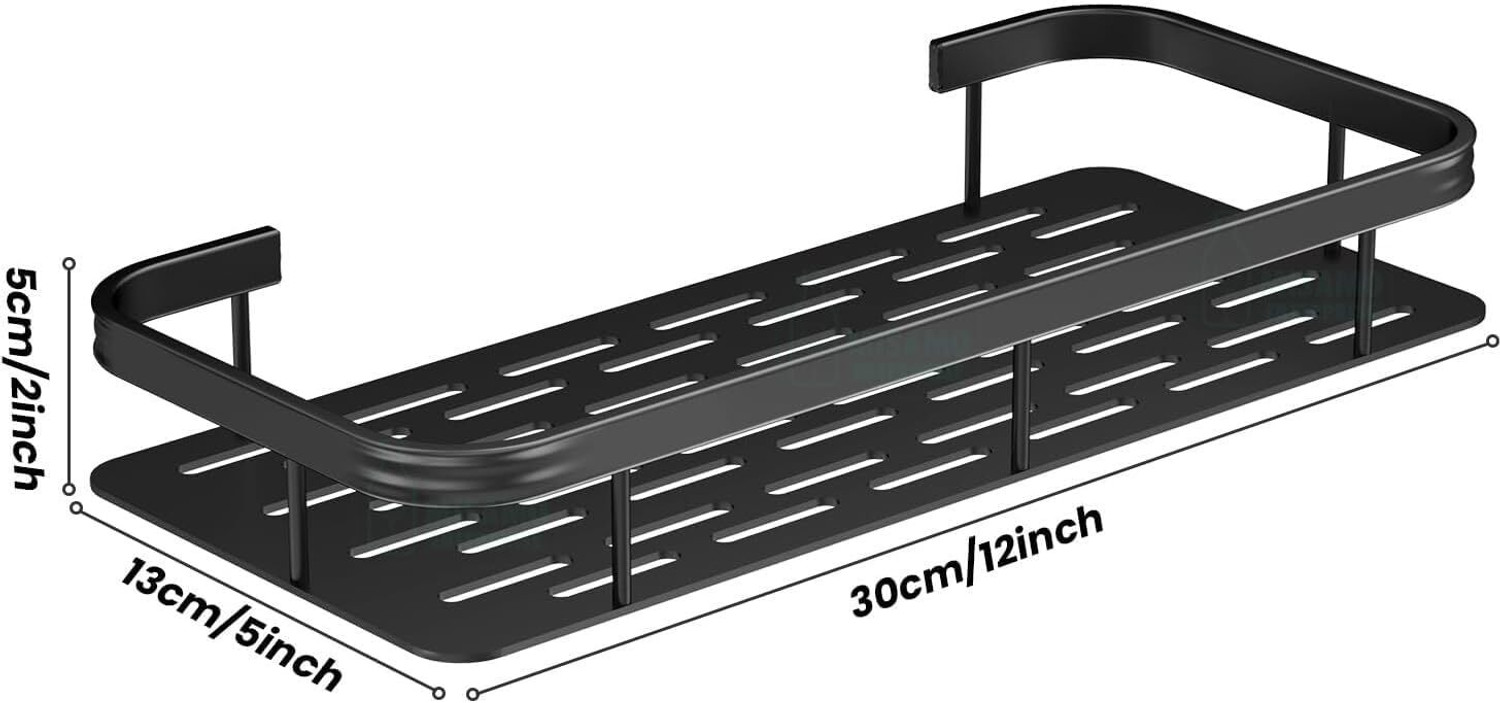 Image of Welkin Bathroom Kitchen Wall Shelf 30cm Black Iron MS Adhesive Storage Rack Iron Wall Shelf