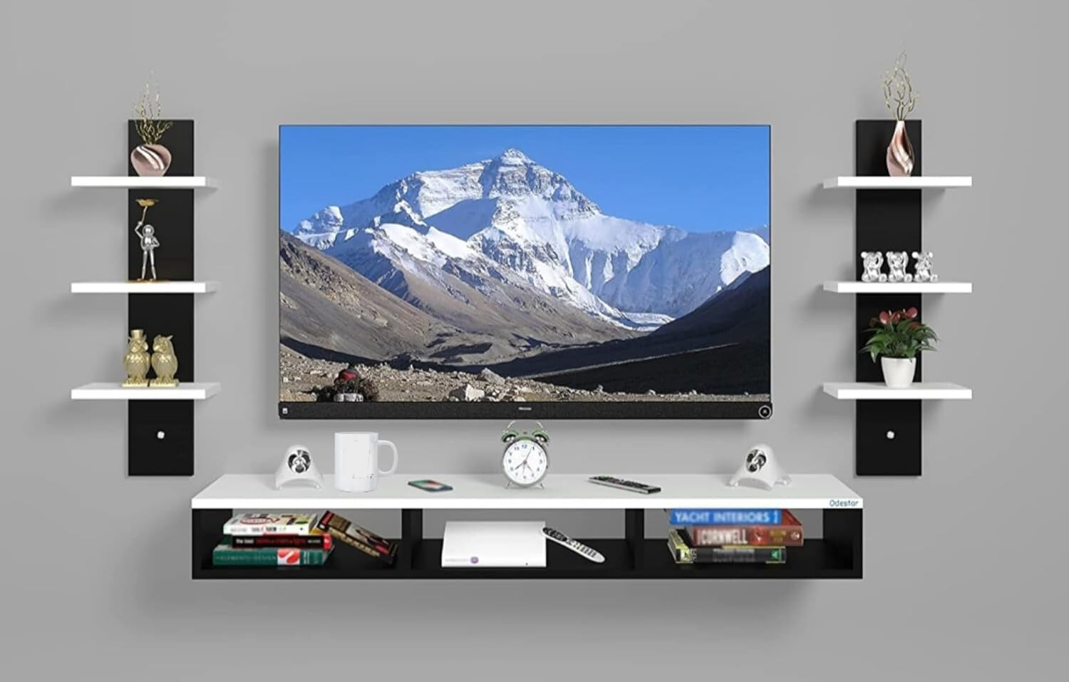 Image of LIBRATRADER Tv cabinet For bedroom Black And White Engineered Wood TV Entertainment Unit