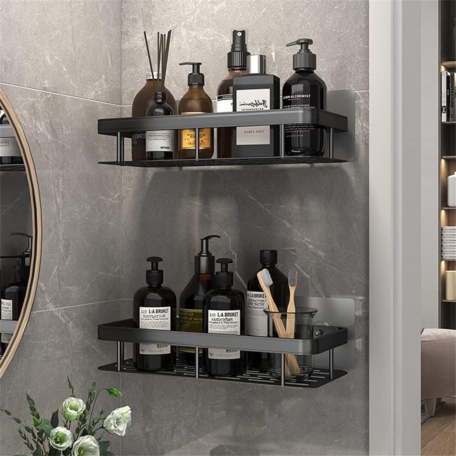Image of ESSPY Stainless Steel 2 Tier Wall Shelf Plastic Wall Shelf