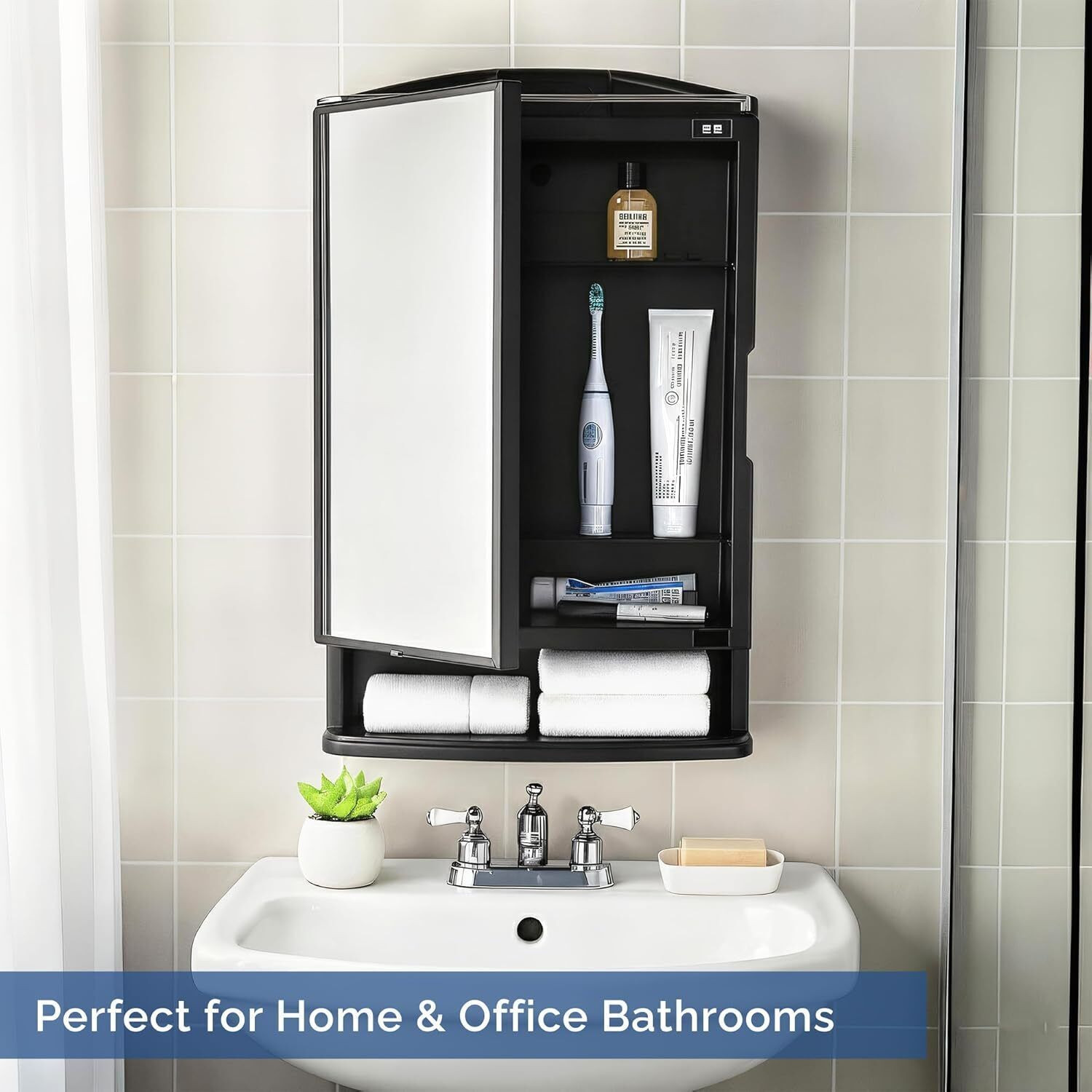 Image of LUPPRA Plastic Premium Multipurpose Wall Mounted Storage Cabinet with Mirror Bathroom Mirror