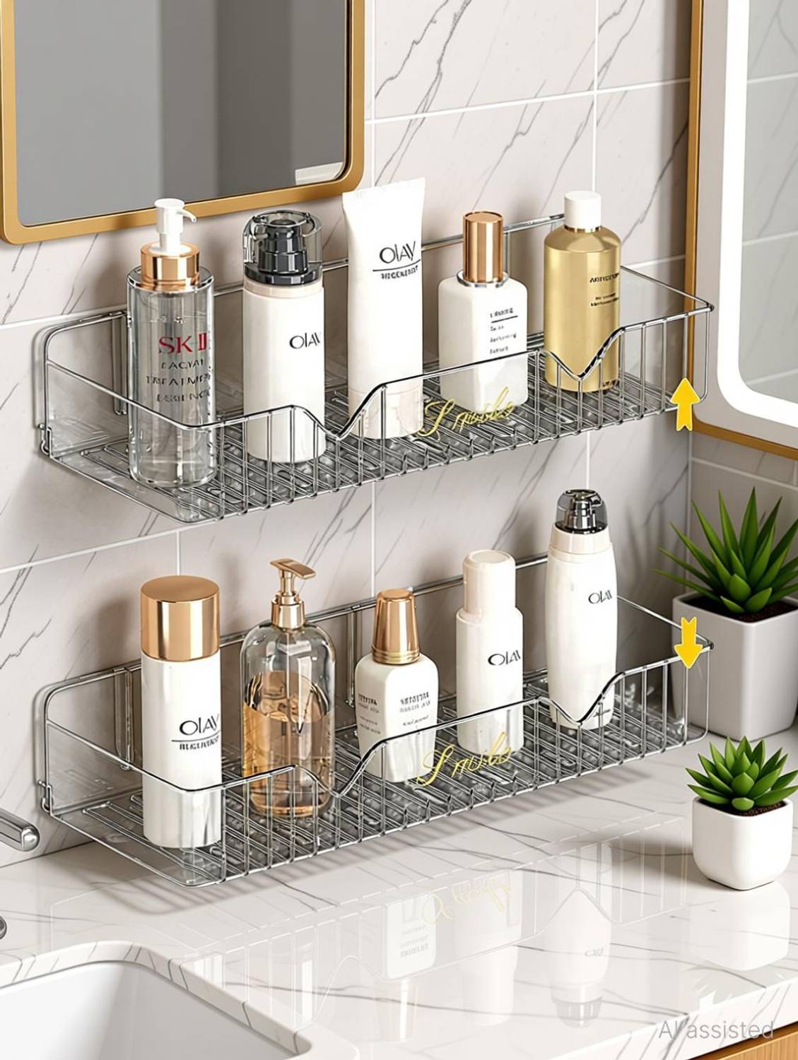 Ality Bathroom Organizer for Shampoo Soap Cosmetics Space Saving Storage Rack Plastic Wall Shelf