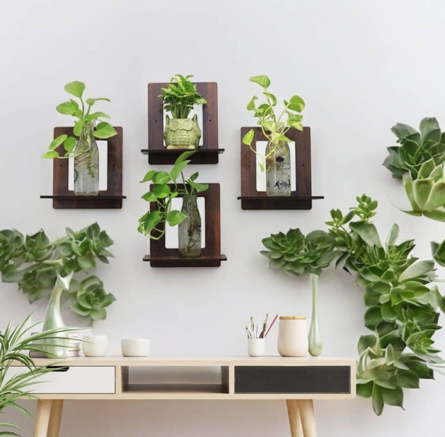 AuraZen Designer Wall Mount MDF Wooden Wall Shelf for Living Room & Bedroom_37 MDF (Medium Density Fiber) Wall Shelf
