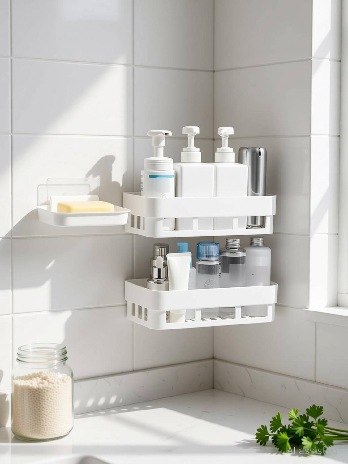 AKOOPAR GLOBAL Self Adhesive No-Drill Mount Bathroom & Multi Purpose Organizer Set Plastic, Steel Wall Shelf