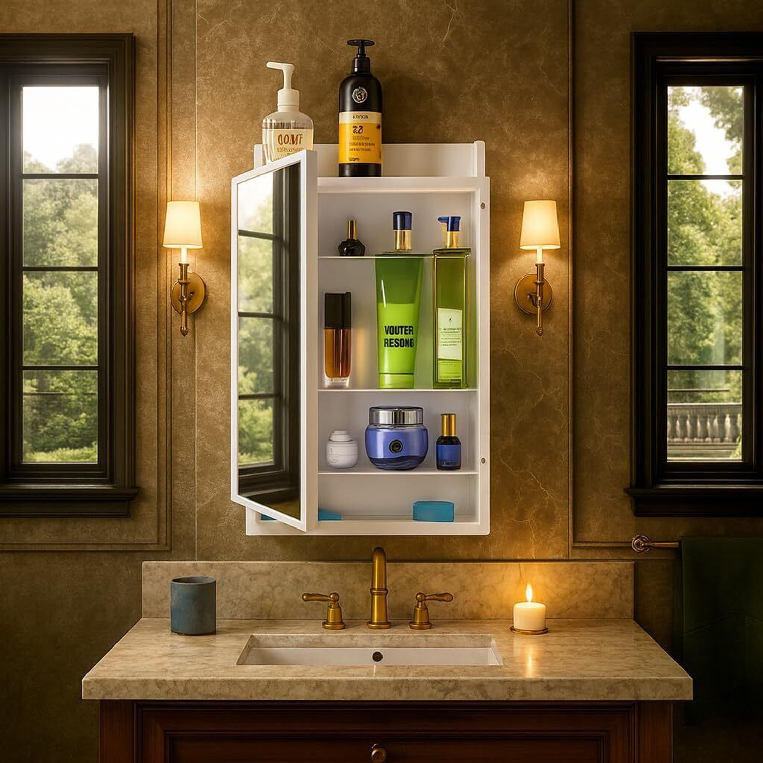 Image of LUPPRA White Premium Multipurpose Wall Mounted Storage Cabinet with Mirror Decorative Mirror
