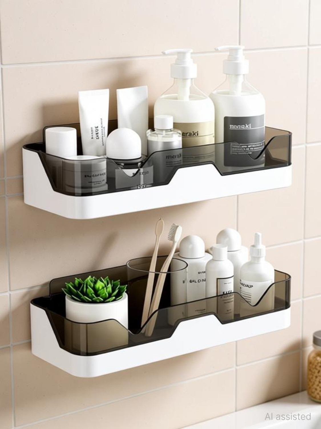Image of PRIVATECAVE Self-Adhesive Plastic Bathroom Rack, Shelf Organizer, Storage Racks Kitchen Plastic Wall Shelf