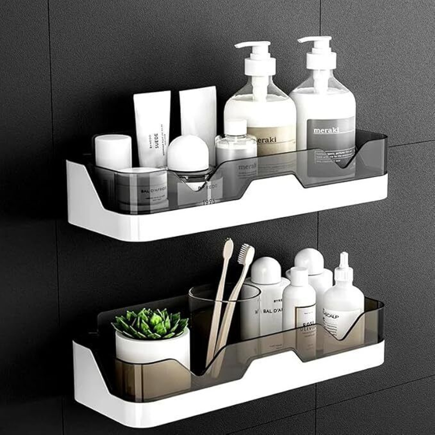 Image of PRIVATECAVE Self-Adhesive Plastic Bathroom Rack, Shelf Organizer, Storage Racks Kitchen Plastic Wall Shelf