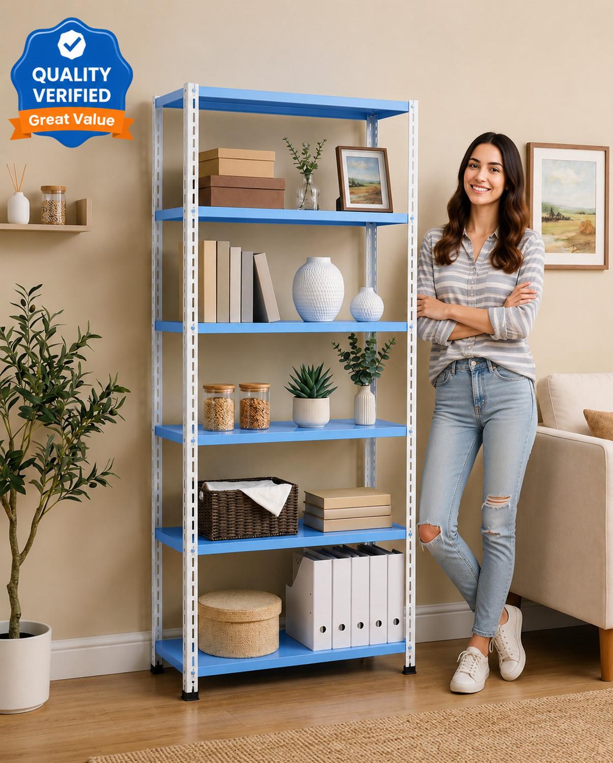 Image of Perfect Steel Traders 6 Shelf heavy Powder Coated Shelf Rack for Home Metal Organizer Iron Wall Shelf