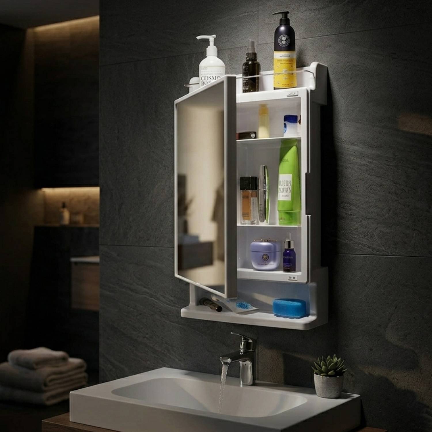 Branco | Mirror Cabinet | Storage | Bathroom Organizer | 21 X 12 Inch | Glass, Polypropylene Wall Shelf