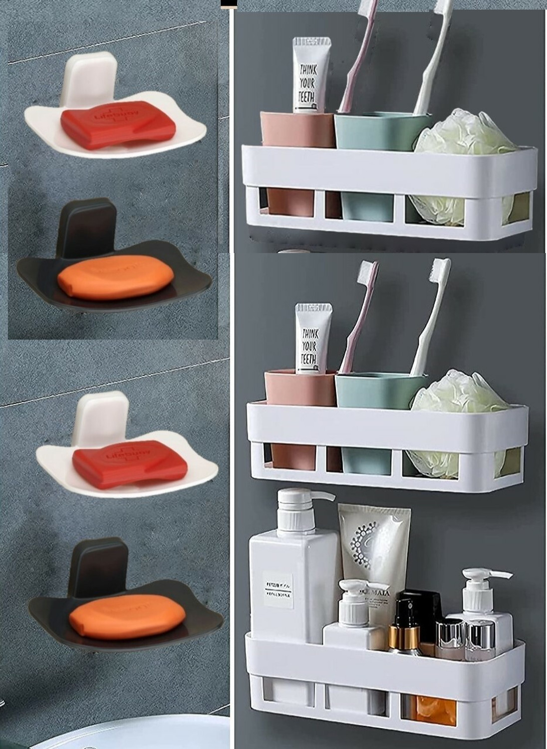 Image of DAITORY Multipurpose Matte Plastic Wall Holder Storage Box With Soap Holder