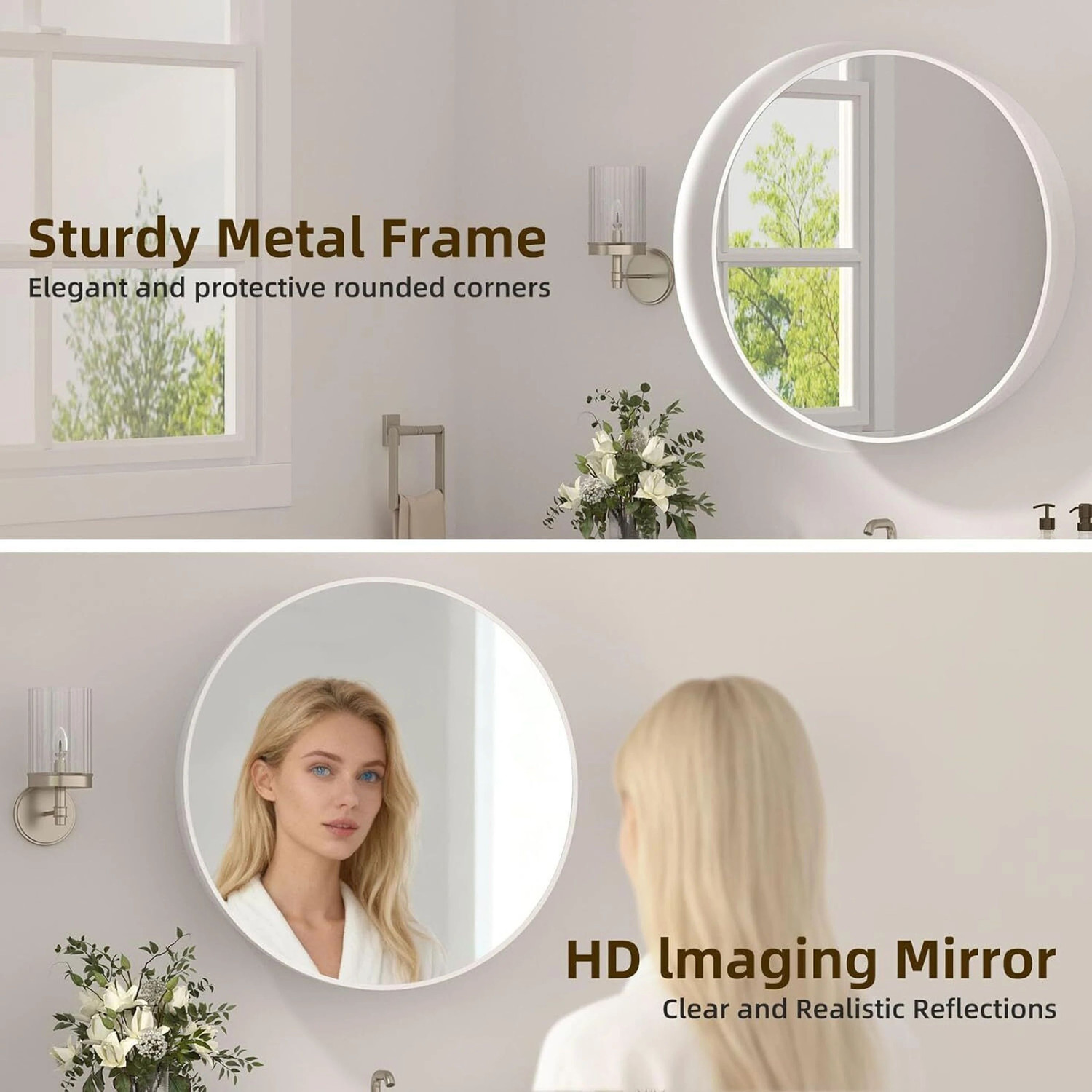 Image of Frap Plastic wall Mounted Round Mirror Cabinet for Bathroom & Kitchen Storage Plastic Wall Shelf