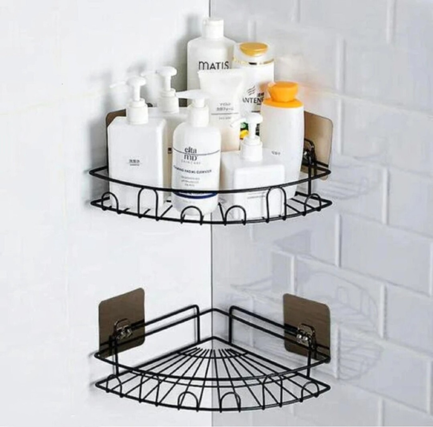 Image of Welkin Flower design rack shelf pack of 2 for bathroom and kitchen Iron Wall Shelf