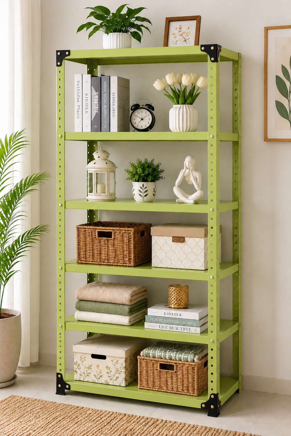 Image of Perfect Steel Traders Home Decor Rack Metal Storage Heavy Matte Powder-Coated Pista 35Lx9Wx72H inch Iron Wall Shelf