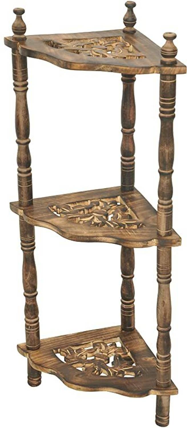 CraftInWood Corner Rack, Standing Corner Wall Shelf for Living Ro