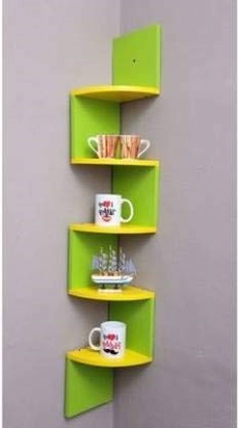 CraftOnline Wooden Wall Mounted Wall Zigzag Corner 5 Shelves free