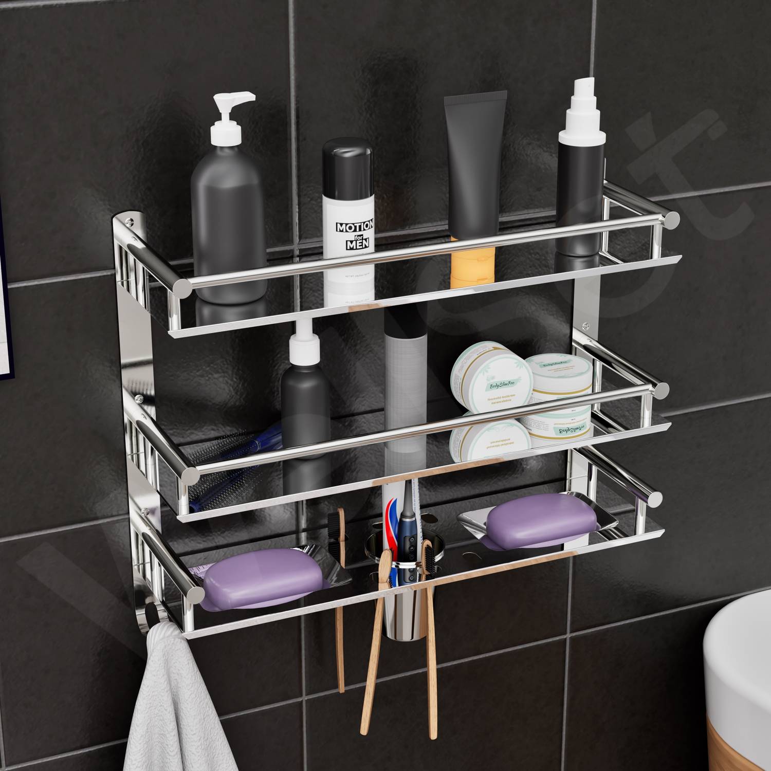 Well Set Multi-use Rack with Double Soap dish And Tumbler Holder