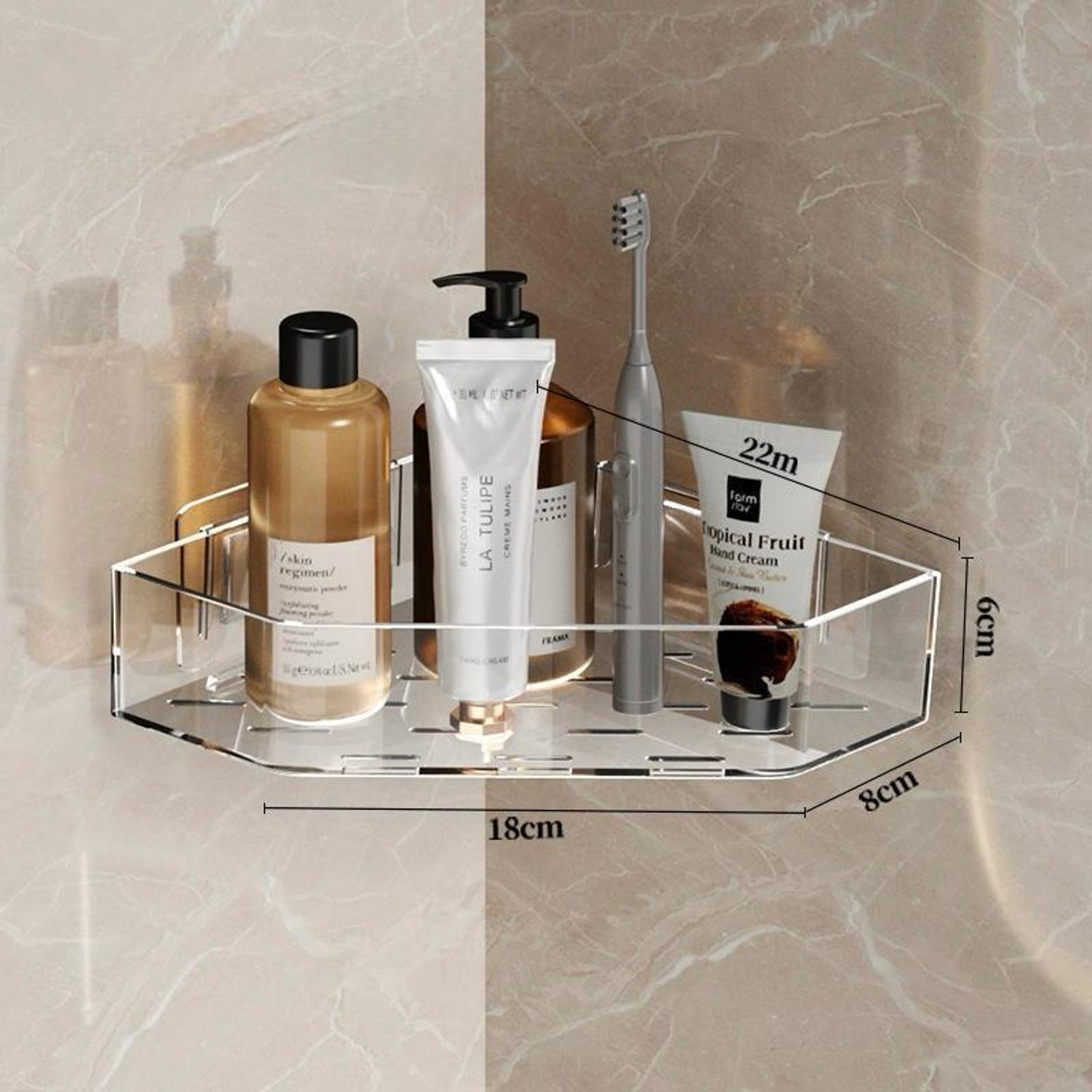 Image of ESSPY No-Drill Triangle Corner Shelf , Wall-Mounted Plastic Storage Organization Plastic Wall Shelf