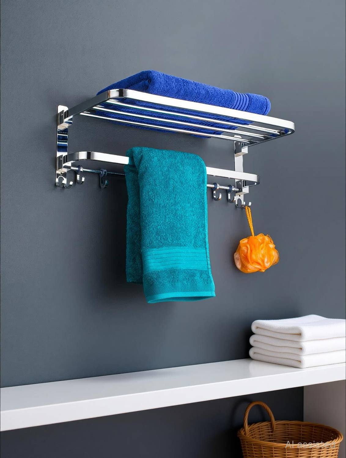 CALLIDUS Stainless Steel Dual Folding Towel Rack for Bathroom/Towel Stand/Rod/Bar 24 inch 3 Bar Towel Rod