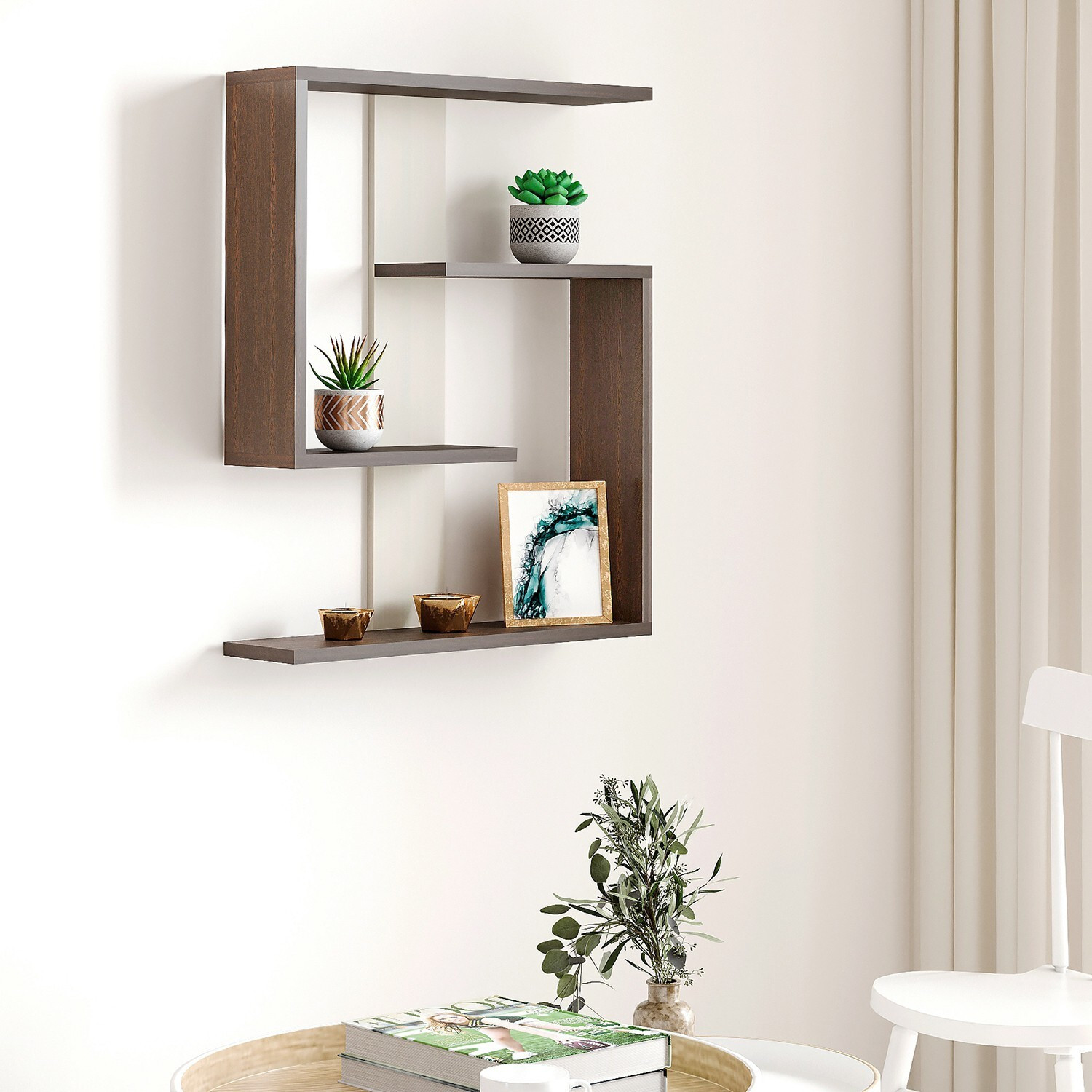 Image of BLUEWUD Easton Wall Mounted Multi Tier Wall shelf for Storage & Decor Particle Board Wall Shelf