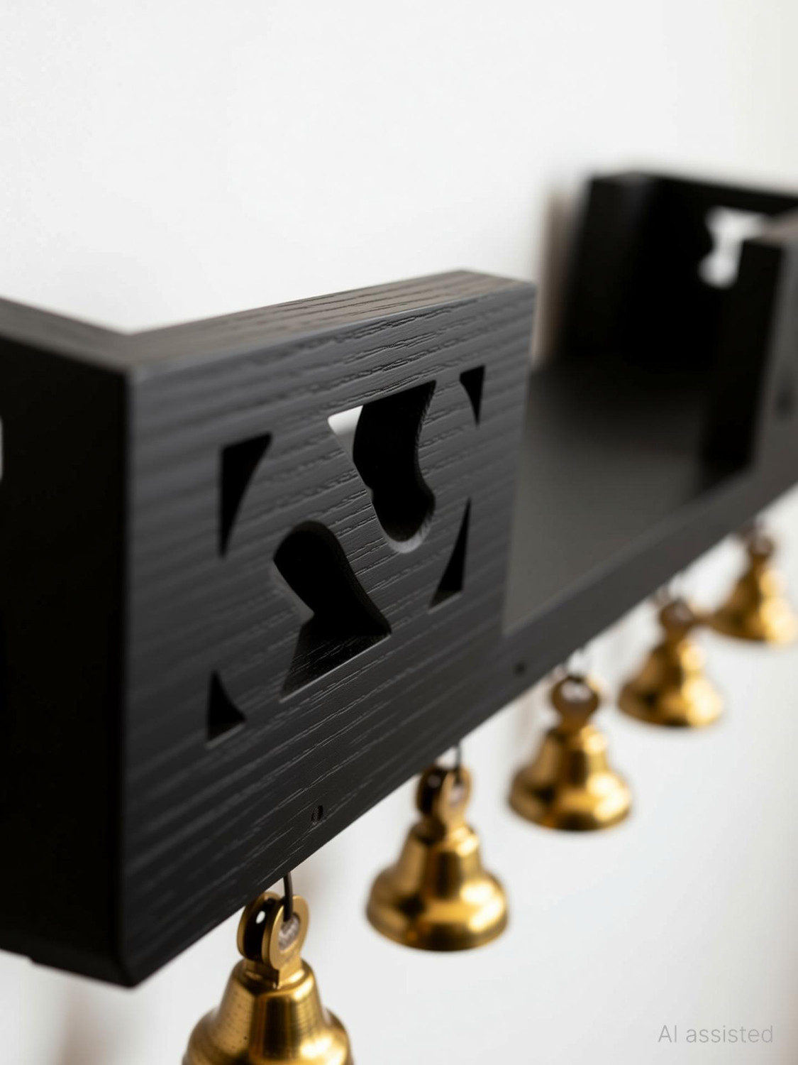 Image of Eco Handicrafts wooden wall temple with bells Wooden Wall Shelf (Number of Shelves - 1, Black) Wooden Wall Shelf