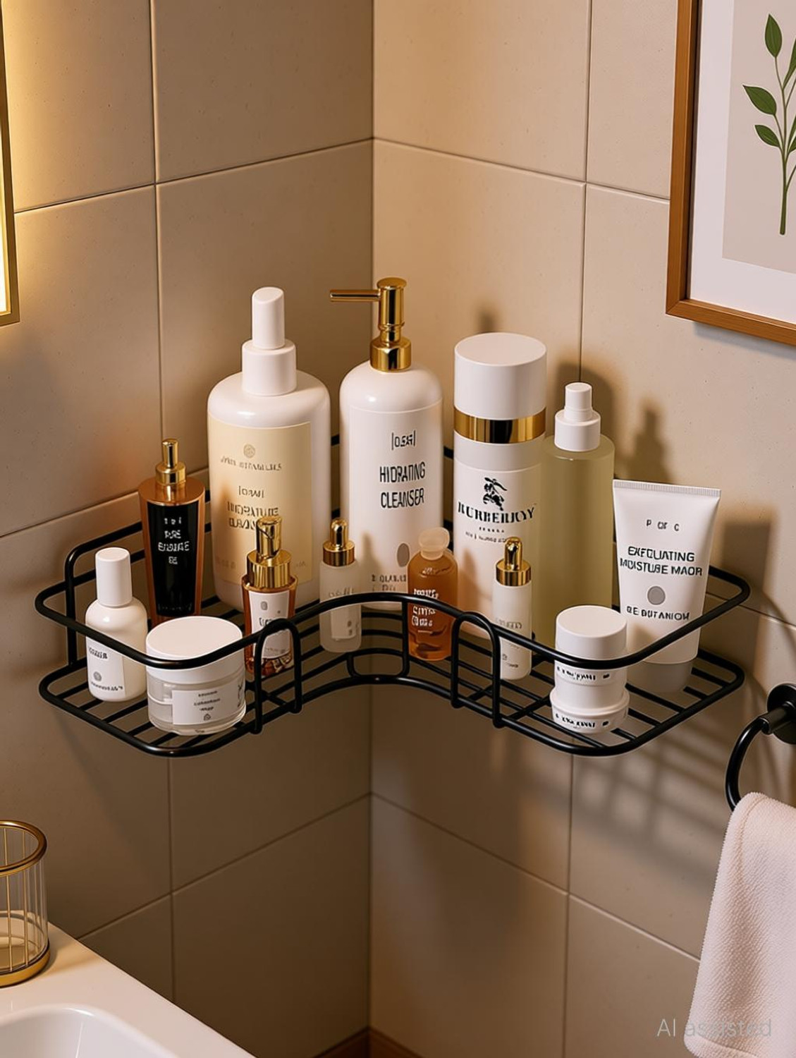 Image of KYMIO Premium Black Corner Shelf for Bathroom Storage - Rustproof & Space-Saving Aluminium Wall Shelf (Number of Shelves - 1, Black)