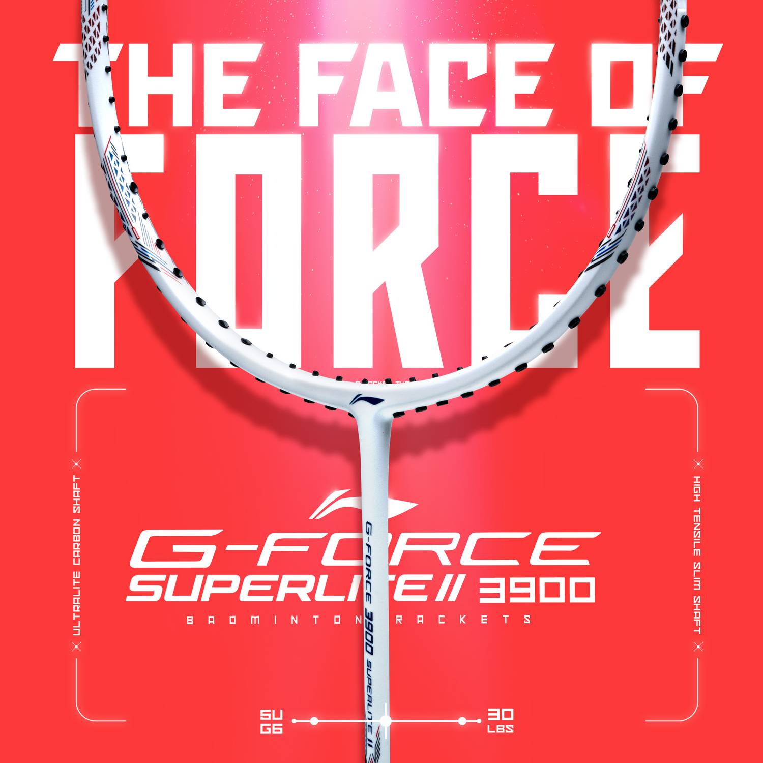 LI-NING G-Force 3900 II Superlite White Strung Badminton Racquet - Image 2